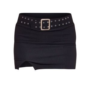 PrettyLittleThing Black Stretch Eyelet Belt Low Rise Split Hem Micro Mini Skirt